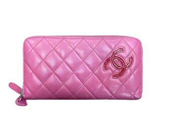 CHANEL Caviar Quilted Small Zip Around Wallet Red