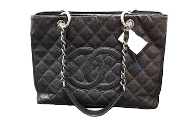 used Chanel Quilted Caviar Leather Shopping Tote Handbags