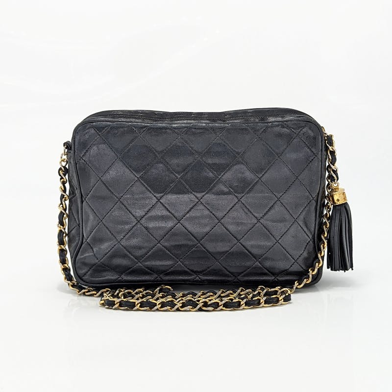 c. 1990 Chanel Quilted Camera Bag w Fringe Tassel & Front Flap Pocket –  Shrimpton Couture