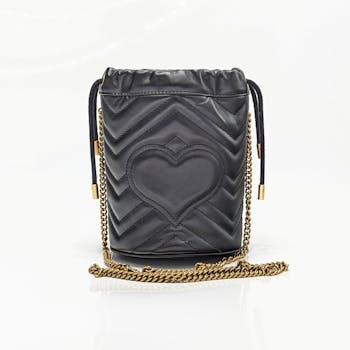 Black Leather GG Marmont Mini Bucket Bag