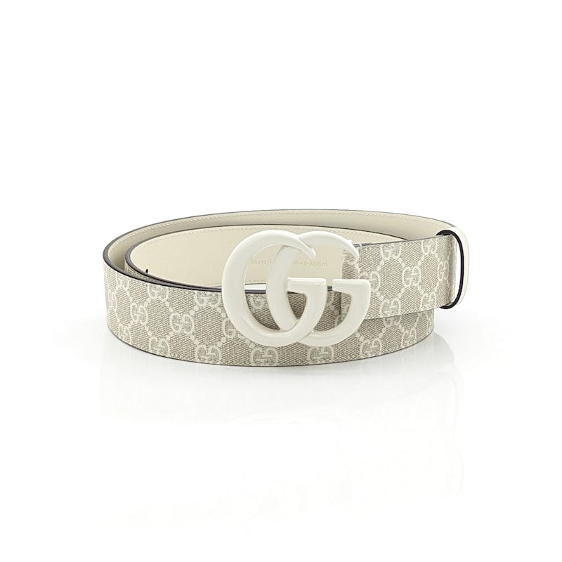 White Wide Leather Belt With Double G Buckle