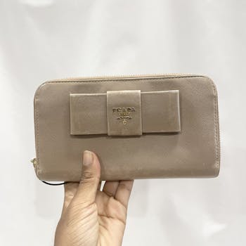 Prada Saffiano Leather Bow Zip Around Wallet